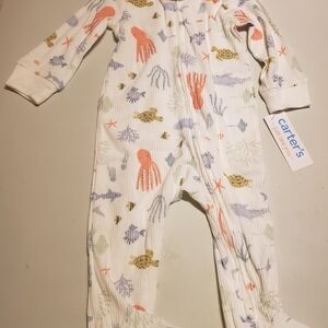 Carter's Cream Footed Ribbed One-Piece with Coral Octopus & Sea Creatures